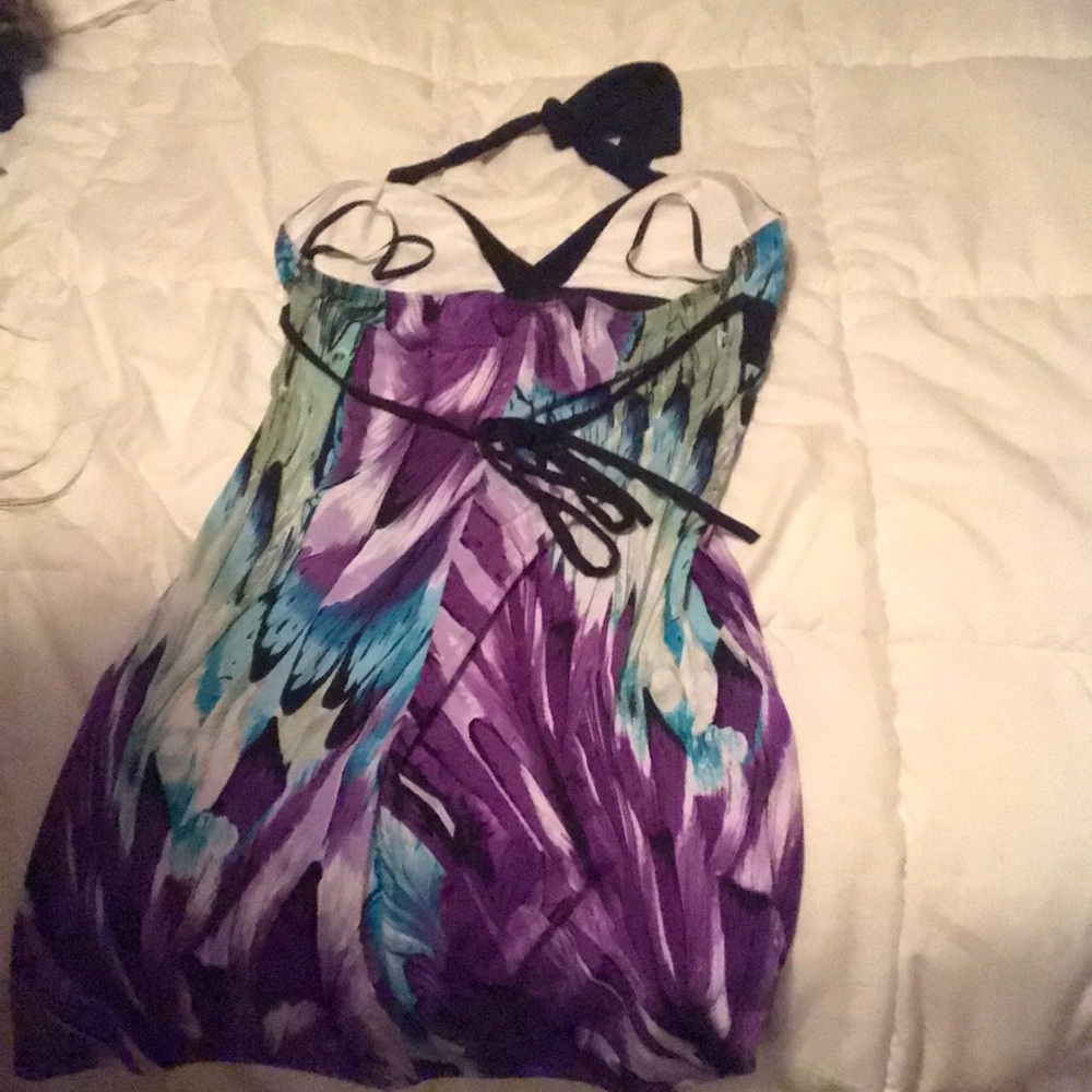 Halter top colorful cocktail dress - Picture 2 of 3